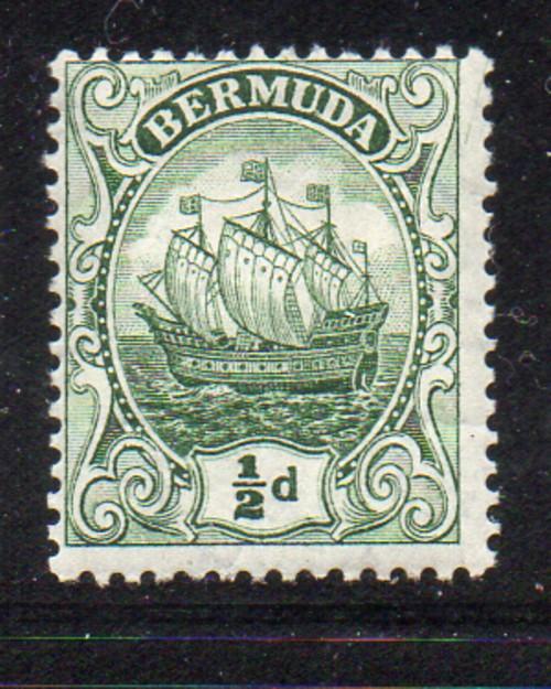 Bermuda Sc 41a 1918 1/2d dark green Caravel stamp mint