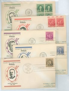 US 884-88 artists(famous american series) set of 5 on five addressed FDCs with matching Linprint cachets
