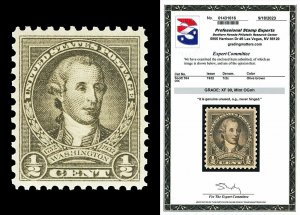 Scott 704 1932 ½c Olive Brown Washington Mint Graded XF 90 NH with PSE CERT