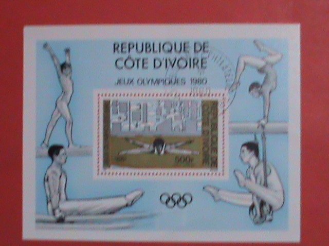 IVORY COAST  STAMP: 1980  OLYMPIC GAMES:   CTO S/S SHEET WITH FIRST DAY OF ISSUE