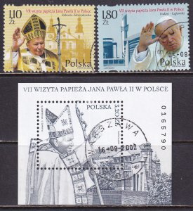 Poland 2002 Sc 3647-9 Pope John Paul 2nd Seventh Visit Stamp SS CTO H