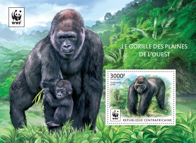 CENTRAFRICAINE 2015 SHEET WWF GORILLAS GORILLE PLAINES OUEST PRIMATES WILDLIFE