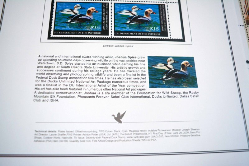 COLOR PRINTED USA FED DUCK PLATE BLOCKS 1934-2020 STAMP ALBUM PAGES (91 ill. pg)