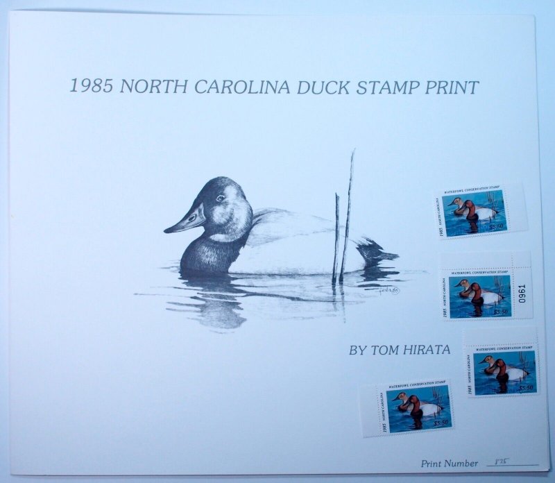 North Carolina 1985 Hunting Permit $5.50 Duck Stamp Signed Artwork Folder Birds