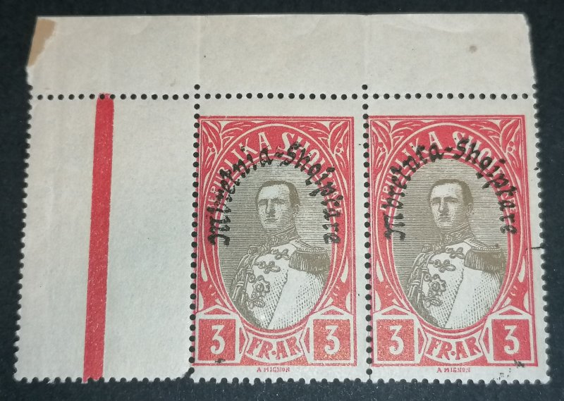 Albania 3fr 1928 Michel 197 MNH pair with tab