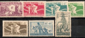 French Colonies B2-B8 Sets.  Mint never hinged