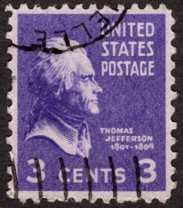 1938, US 3c Thomas Jefferson, Used, Sc 807