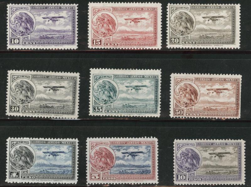 MEXICO Scott C11-19 MH* 1929-1934  airmail set CV $57