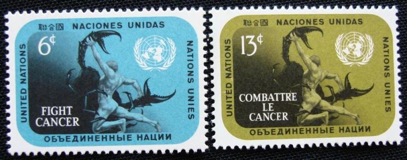 UN #207-208 MNH, 2 Singles, Fight Cancer, SCV $.40 L10