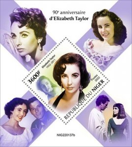 Niger - 2022 Actress Elizabeth Taylor Anniv. - Stamp Souvenir Sheet - NIG220137b