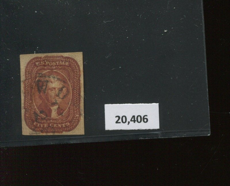 12 Jefferson Imperf Used Stamp with Crowe Cert (Bz 910) 