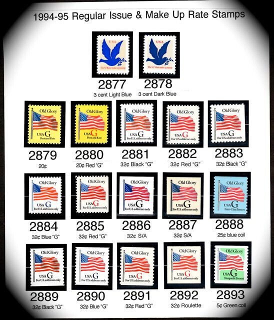 (3)  Old Glory / G-Rate Stamps  Complete Set of 17  From 1994-97  MNH