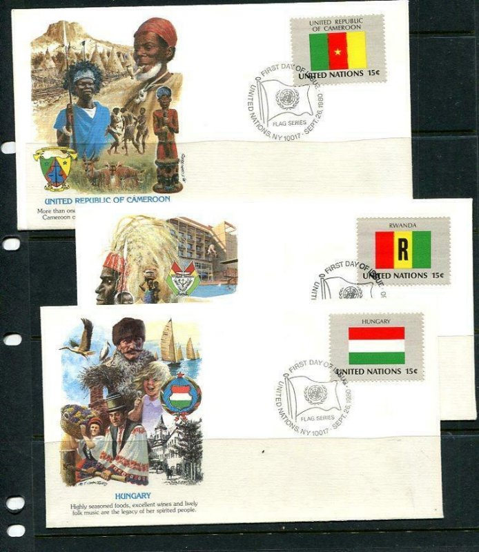 United Nations 1980 16 FDC Covers Sc 325-340 Flags 11307 