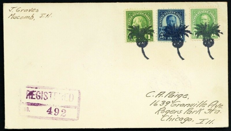 Macomb, Thislte Scarce Fancy Cancel Registered Cover - Stuart Katz