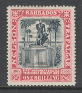 Barbados Sc 108 MLH. 1906 1sh rose & black Lord Nelson statue, top value to set