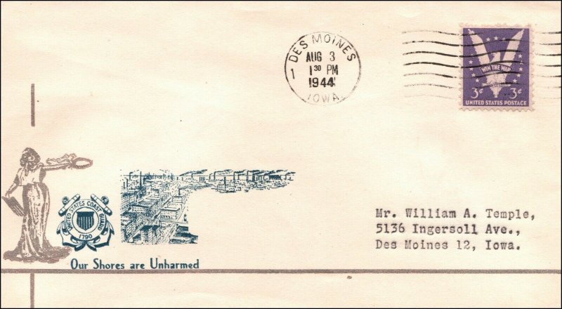 3 Aug 1945 WWII Patriotic Cover Our Shores Are Unharmed Runge Sherman 6038