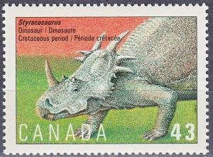 #1496 MNH Canada 43¢ Prehistoric Life - Styracosaurus 1993