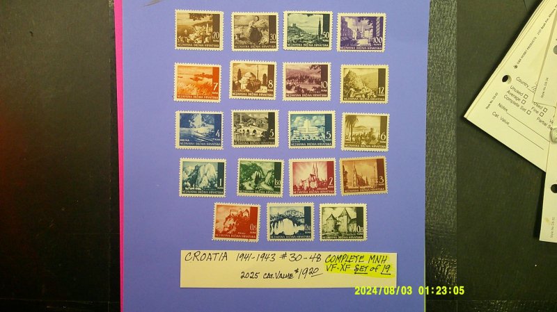 Croatia 1941-43 Scott# 30-48 Complete Mint NH VF-XF set of 19