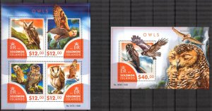 Solomon Islands 2015 Birds Owls I sheet +S/S MNH