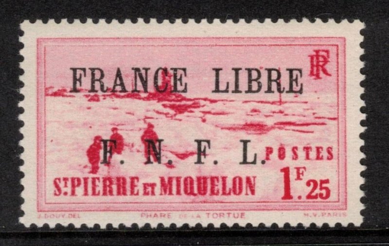 ST PIERRE & MIQUELON 1942 1.25fr France Libre Ovpt; Scott 240, Yvert 264; MNH