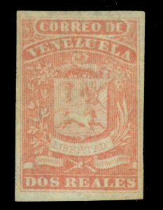 VENEZUELA 1859 Coat of Arms 2r dull rose red  Scott # 3a mint MH VF
