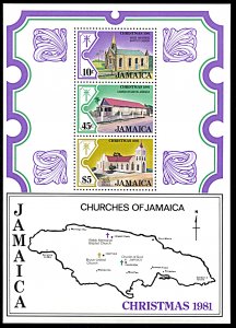 Jamaica 522a, MNH, Churches of Jamaica souvenir sheet, Christmas 1981