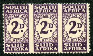South Africa Scott J32 Unused LHOG - 1943 2p Postage Due Strip of 3 - SCV $9.00