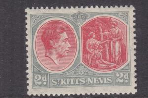 St. KITTS NEVIS, 1938 KGVI perf. 13 x 12, 2d. Scarlet & Grey, lhm.