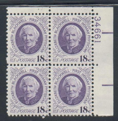 US Stamp #1399 MNH - Elizabeth Blackwell - Plate Block of 4