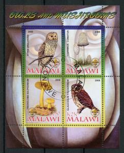 Malawi 2008 CTO Owls & Mushrooms Ural Owl 4v M/S Birds Fungi Stamps