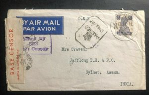 1943 Penjwin Iraq Indian Base FPO Censored Airmail OAs Cover To Sylhet India