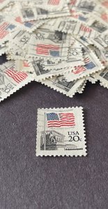 ~~Vintage Treasures ~~ Postage Stamps For Crafting: US Flag 20c; 50 Pieces