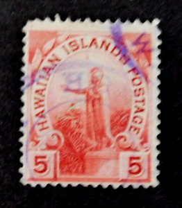 Hawaii #76 Used/Fine, Partial blue cancel, King Kamehameha