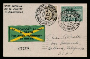BRAZIL GRAF ZEPPELIN FLIGHT COVER RIO TO USA MAY 24, 1930
