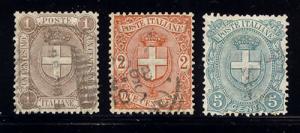 ITALY Scott #73-75, Sassone #65-67, Used, Cat. $18.75