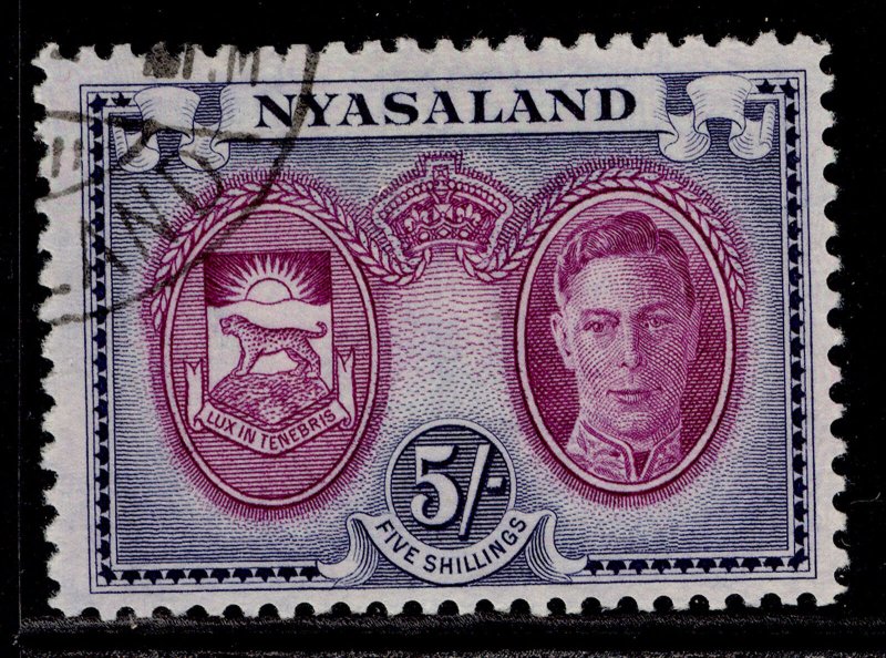 NYASALAND PROTECTORATE GVI SG155, 5s purple & blue, FINE USED.