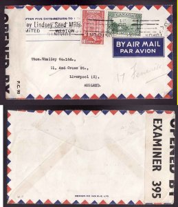 Canada-cover #13901-10c Chamber+50c Vancouver Harbour airmail to England-York Co