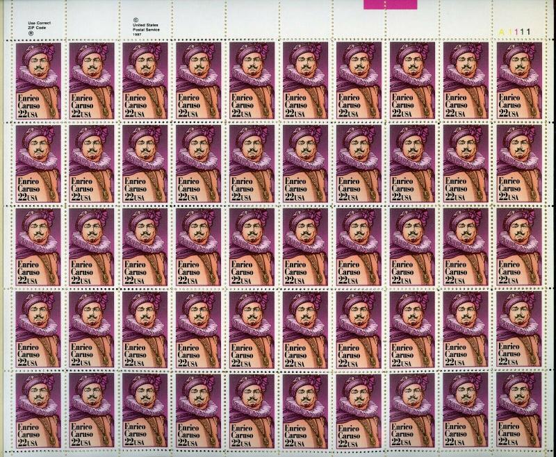 US SCOTT# 2250 ENRICO CARUSO FULL SHEET OF 50 STAMPS MNH AS SHOWN