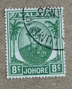 Johore 1952 8c green Sultan Ibrahim, used. Scott 137, CV $2.25. SG 138a