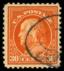 US Sc 516 VF/USED - 1917 30¢ Franklin - Flat Press - Oval cancel