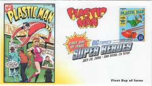 AO-4084q-1, 2006, DC Comics Super Heroes, Plastic Man Cover, FDC, Add-on Cachet.