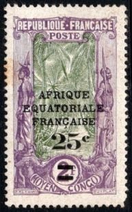 1924 French Equatorial Africa Scott #- 51 25 Centimes on 2 Francs Coconut Palms