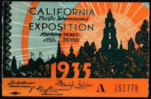 1935 US Admission Ticket California Pacific International Exposition San Diego