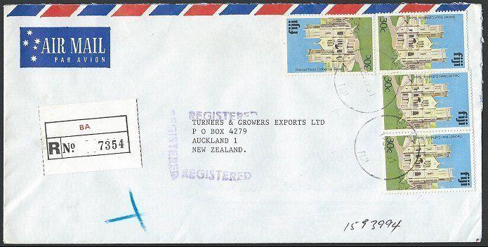 FIJI 1991 Registered airmail cover to New Zealand ex BA....................13229