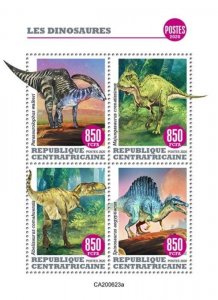 Central Africa - 2020 Dinosaurs, Spinosaurus - 4 Stamp Sheet - CA200623a