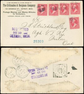 1894 CRITTENDEN & BERGMAN CO Stamp Dealer REG'D C/C, DETROIT - BERLIN, ONTARIO!