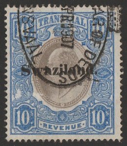 SWAZILAND 1904 'Swaziland' on KEVII Transvaal Revenue 10/-. Rare.