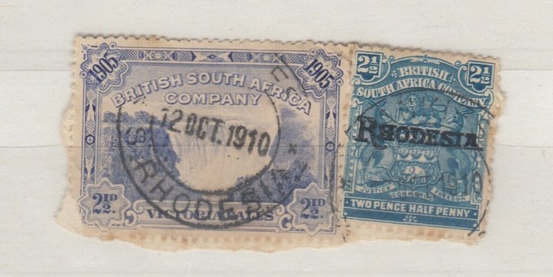 BSAC Rhodesia 1905/10 2 1/2d x 2 On Piece SG95 Wankie CDS J7490