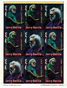 Mongolia - 1999 Jerry Garcia of the Grateful Dead - Sheet of 9 Stamps - IMP