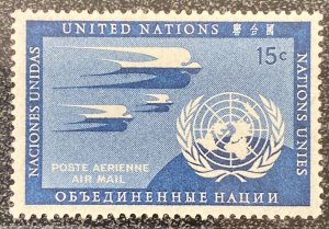 United Nations Airmail C3 Var 1990 15 Cent Prussian Blue Hinged